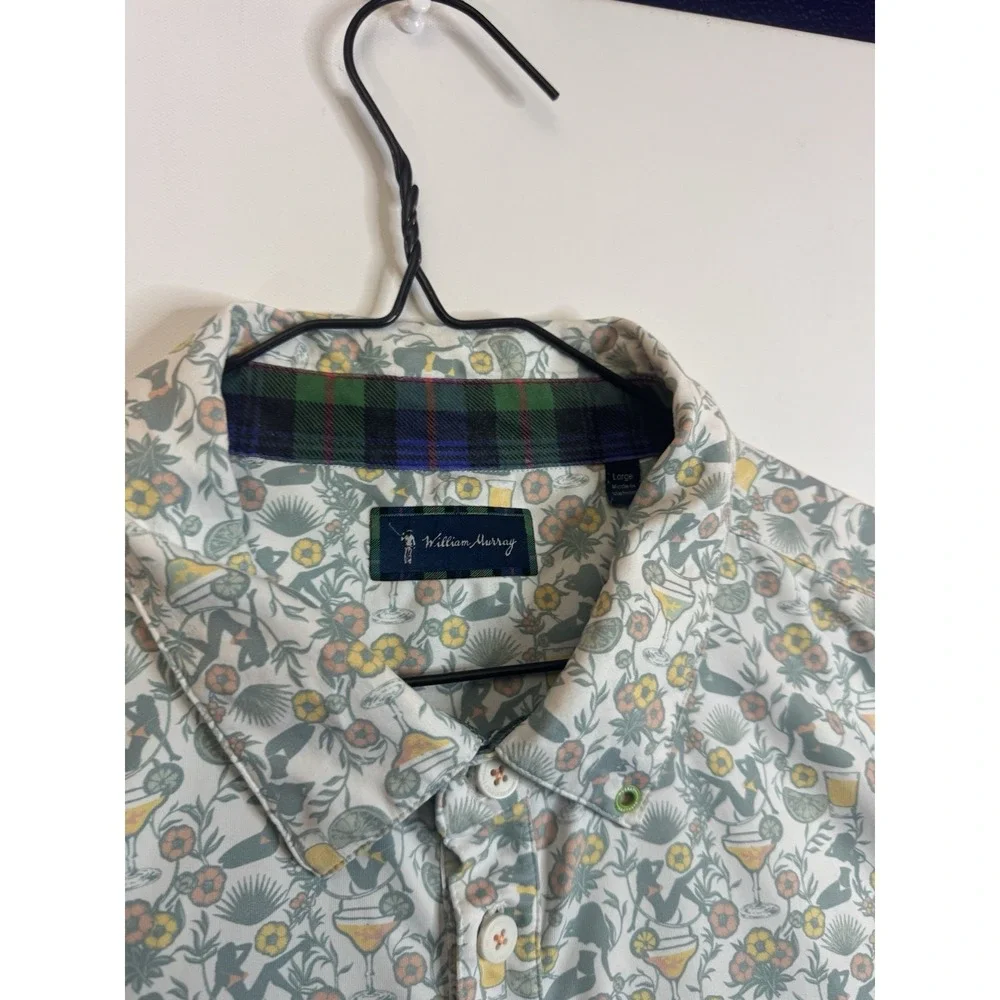 1. William Murray Polo Shirt Mens L Green‎ Golf Floral Cocktail Geometric